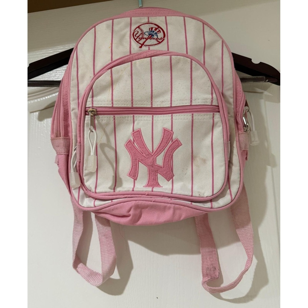 New York Yankees Mini Backpack Pink White Pinstripe Canvas MLB Y2K‎ Bag